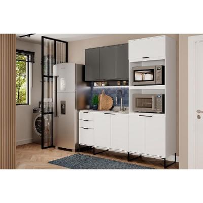 Cozinha Completa Alpha 3 Peças (1aéreo+1balcão+1torrequente) C3p74 Branco-cinza Titanio - Carraro