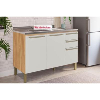 Gabinete De Cozinha Modulado Balcão Para Pia Nápoli Prime 3 Portas E 2 Gavetas Sem tampo 120cm Amendoa-off White - Ronipa