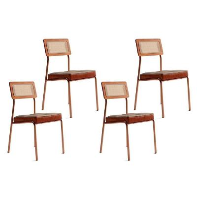 Cadeira Sala De Jantar 1741 Kit 4 Uni Rose-linho Areia-courano Caramelo - Carraro