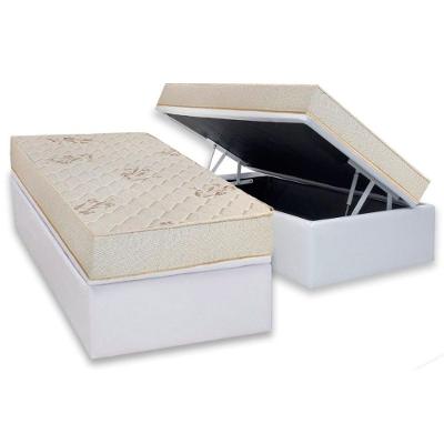 Conjunto Box Baú Solteiro Colchão Espuma Luckspuma D45 Gran Luck Flora Pró Saúde + Base Crc Courano White(88x188)