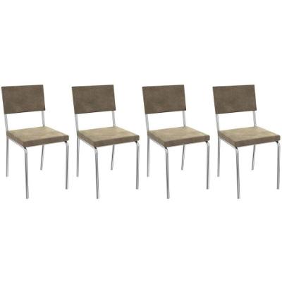 Cadeira Sala De Jantar Zaria 2c128 Kit 4 Un Cromado-bege A036 Suede Suede - Kappesberg