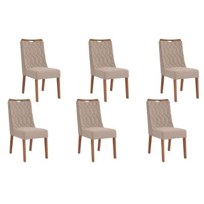 Cadeira Sala De Jantar Bia Kit 6 Un Freijó-suede Kraft - Dj Móveis