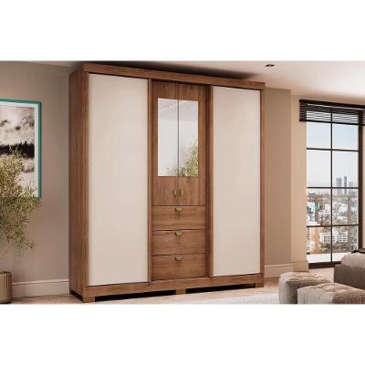 Guarda Roupa Casal 4 Portas E 3 Gavetas C- Espelho Fit 1174 C- Pés Flex Freijo Ou Freijo Off White
