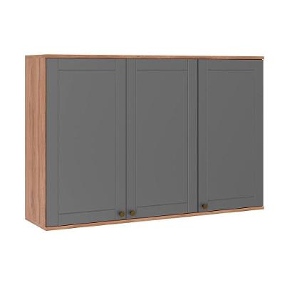 Armário Aéreo Para Cozinha Bella 2601 Com 3 Portas 120cm Nogal-cinza - Carraro