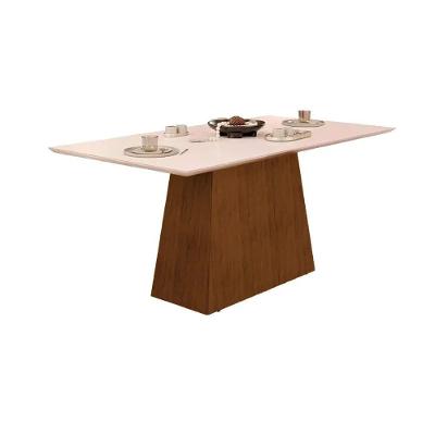 Mesa De Sala Jantar Dulce C- Tampo Madeirado Vidro Reto 180x90cm Freijó-off White - Dj Móveis