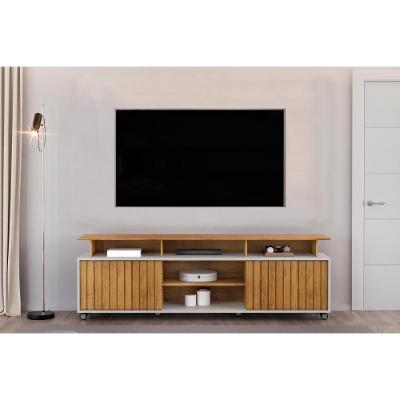 Rack Bancada Para Tv Até 70 Polegadas Olimpic Ripado Com Nichos E Rodizios 180x60cm Cedro-bali - Dj Móveis