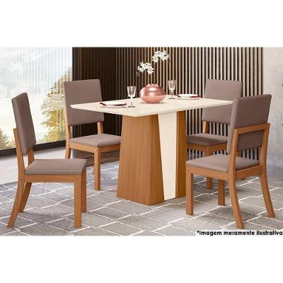 Sala De Jantar Orus Tampo com Vidro 120x80cm E 4 Cadeiras Nature-marrom Amêndoa