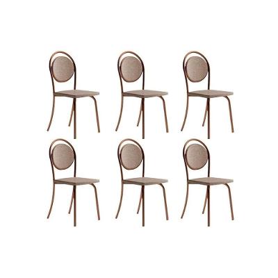 Cadeira Sala De Jantar 1738 Kit 6 Uni Rose-linho Areia-courano Caramelo - Carraro