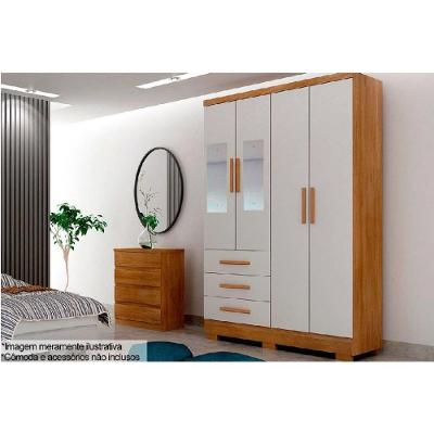 Guarda Roupa Solteiro 4 Portas (2 C- Espelho) E 3 Gavetas C- Pés Encanto-berlim Cumaru-fendi