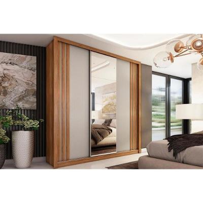 Guarda Roupa Casal 3 Portas De Correr (1 C- Espelho) E 2 Gavetas Moema Flex Amêndola-nude Ou Preto