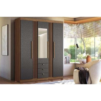 Guarda Roupa 3 Portas (1 C- Espelho) E 3 Gavetas C- Pés Aurora 3.3 Jatobá-grafite