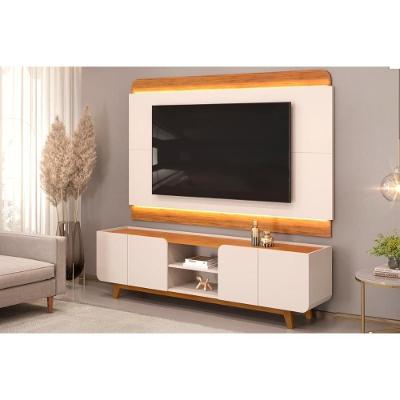 Rack Bancada Com Painel Para Tv Até 75 Polegadas Nadine Led E Nichos 220x196cm Off White-freijó - Dj Móveis