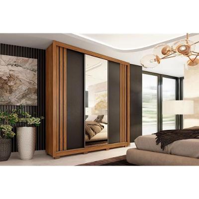 Guarda Roupa Casal 3 Portas De Correr (1 C- Espelho) E 2 Gavetas C- Pés Moema Flex Amêndola-nude Ou Preto