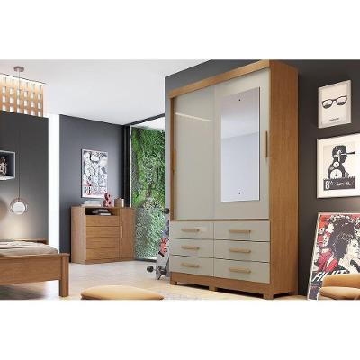 Guarda Roupa 2 Portas (1 C- Espelho) E 6 Gavetas Buriti-jequitibá Cumaru-fendi