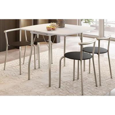 Sala De Jantar Completa Mesa Dobrável E 4 Banquetas 105 Prata-branco - Prata-preto - Carraro
