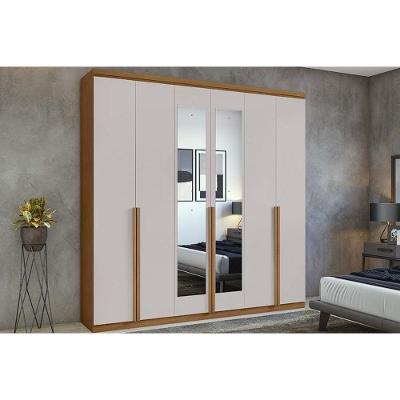 Guarda Roupa Casal 6 Portas (2 C- Espelho) E 4 Gavetas Alonzo New Amêndoa-off White