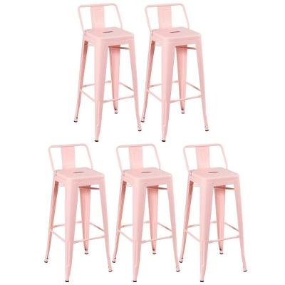 Kit 5 Banquetas Altas Com Encosto 76 Cm Rosa Antigo