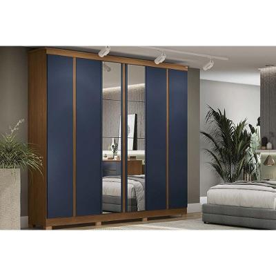 Guarda Roupa Casal 6 Portas (2 C- Espelho) E 3 Gavetas C- Pés Cb01r583 Canela-azul