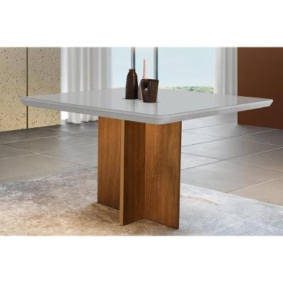 Mesa P- Cozinha Berlim C- Tampo 90x90cm Madeirado Vidro Canto Curvo - Imbuia-off White - Rufato