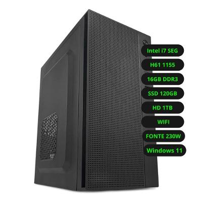 Computador CPU Intel Core i7 H61 16GB DDR3 SSD 120GB HD 1TB Wi-Fi Windows