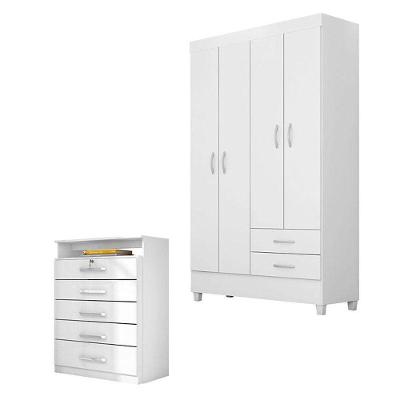 Cômoda Triunfo E Guarda Roupa Solteiro Astro Branco Flex - Demóbile