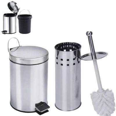 Lixeira De Aço Inox 3l Com Escova Sanitária E Suporte