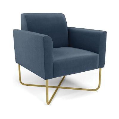 Poltrona Base X Industrial Dourado Marisa Suede D03 Azul Marinho