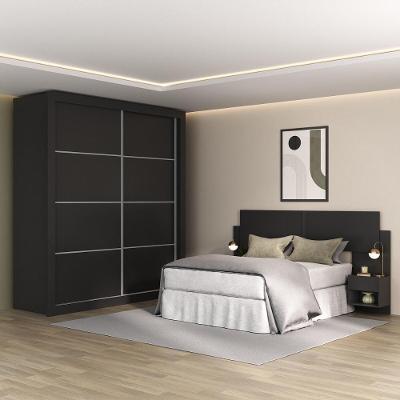 Guarda-roupas Casal E Cabeceira Com 2 Mesas De Cabeceira Multimóveis Mp4337 Preto