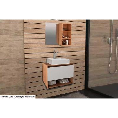 Conjunto De Banheiro Armário C- Espelho Bn3609 E Balcão Suspenso Bn3606 S- Cuba Pia 60cm Cor Amêndoa-branco - Tecno Mobili