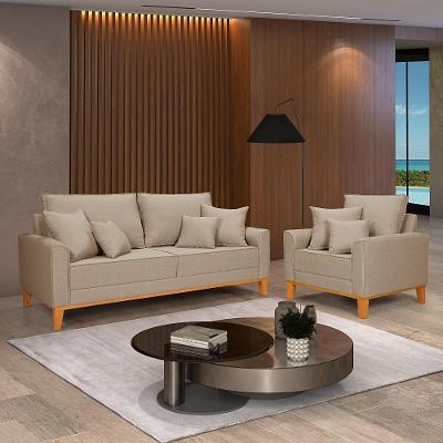 Kit Sofá Beny + 2 Poltronas Para Sala Confortável Linho Bege