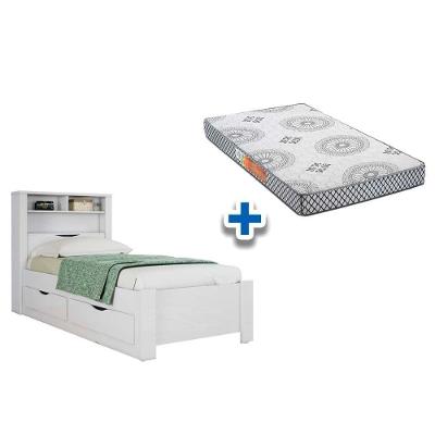 Colchão Solteiro Pérola Polar (1un) + Cama Invicta C- 2 Gavetas Branco
