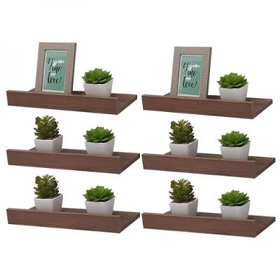 Kit 6 Prateleiras Porta Quadros 60 X 10cm Nogal Suporte Invisível