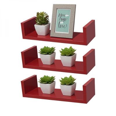 Kit 3 Prateleiras U com Suporte Invisível 50X10cm Vermelha