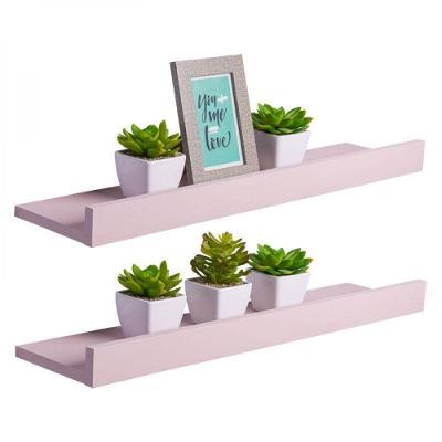 Kit 2 Prateleiras Porta Quadros 60 X 10cm Rosa Claro Suporte Invisível