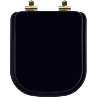 Tampa De Vaso Poliéster Com Fechamento Lento Quadra Preto Para Louça Deca Com Ferragem Dourada