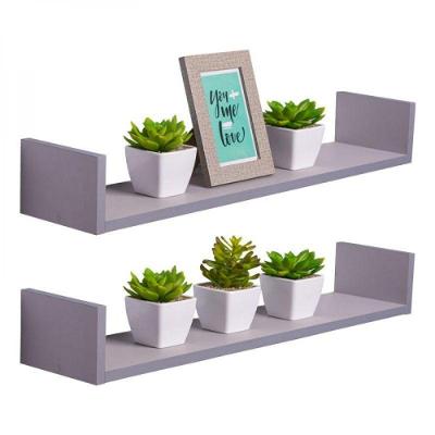 Kit 2 Prateleiras U 60 X 15cm Cinza Claro Suporte Invisível