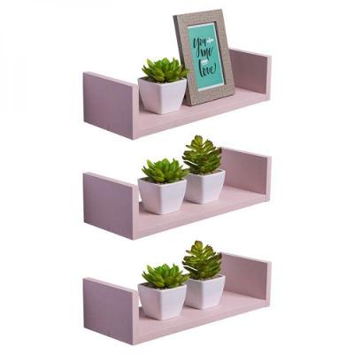 Kit 3 Prateleiras U 50 X 15cm Rosa Claro Suporte Invisível