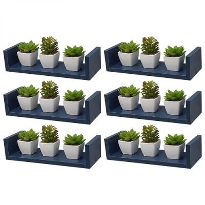 Kit 6 Prateleiras em U 40X10cm Azul com Suporte Invisível