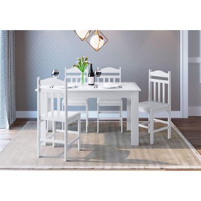 Conj Mesa Jantar Fixa 4 Cadeiras c/ Assento Estofado Branco