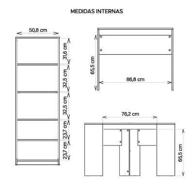 Kit Conjunto Escritório Armário Mesas Recta Marrom Caemmun