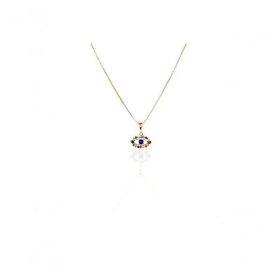 Colar Pingente Olho Grego Com Zircônia Multicolor Folheado Em Ouro 18k