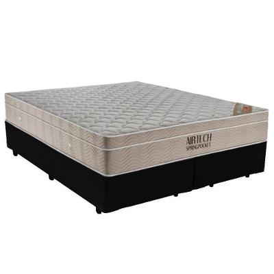 Cama Box Queen Bipartido Sintético + Colchão Ortobom Airtech Molas Ensacadas 65x158x198 Cor:preto