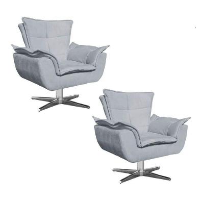 Kit 2 Poltronas Decorativas Sala De Estar Base Giratória Cromada Opla Suede Cinza - Ibiza
