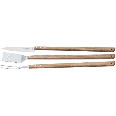 Jogo Trinchante Para Churrasco Tramontina Em Aço Inox E Madeira 3 Peças - Com Faca 8" Tramontina