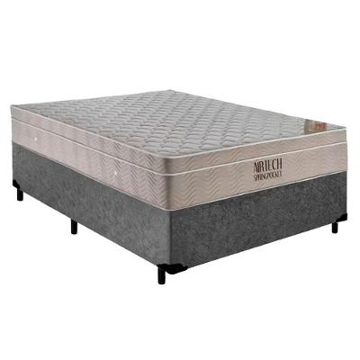 Cama Box Casal Suede + Colchão Casal Ortobom Airtech Molas Springpocket (65x138x188) Cinza