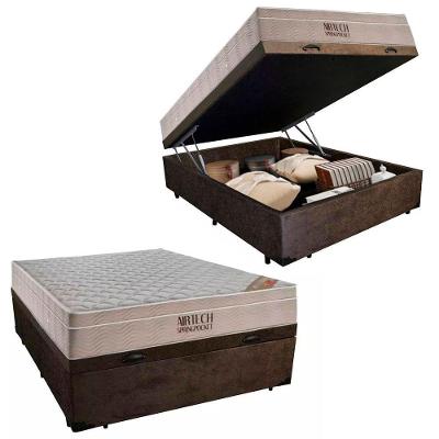 Cama Baú Casal Suede + Colchão Casal Ortobom Airtech Molas Springpocket (65x138x188) Marrom
