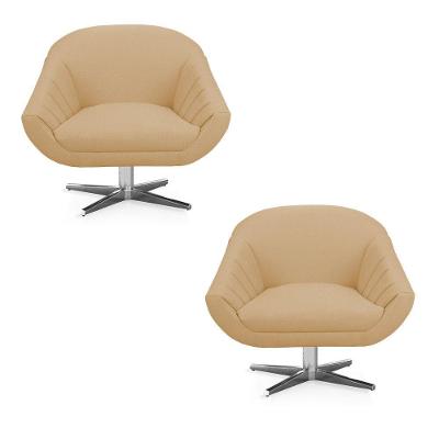 Kit 02 Poltronas Giratória Giovana Linho Base Cromada A27 Areia