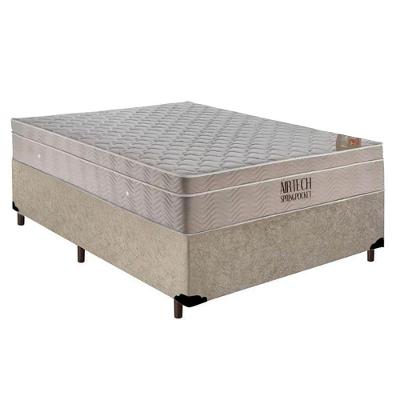 Cama Box Casal Suede + Colchão Casal Ortobom Airtech Molas Springpocket (65x138x188) Bege