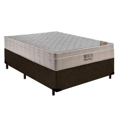 Cama Box Casal Suede + Colchão Casal Ortobom Airtech Molas Springpocket (65x138x188) Cor:marrom