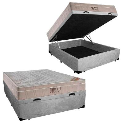 Cama Baú Casal Suede + Colchão Casal Ortobom Airtech Molas Superpocket (65x138x188) cinza